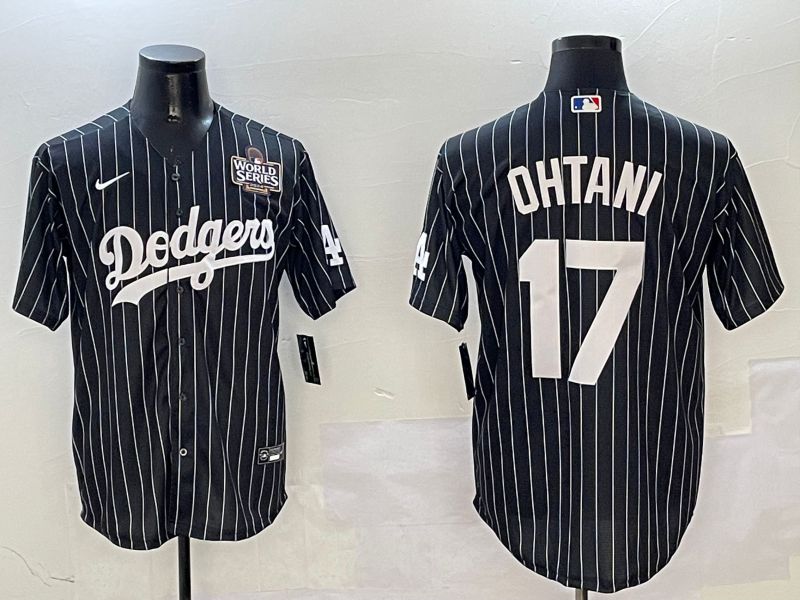 Men Los Angeles Dodgers #17 Ohtani Black Stripe Jointly Name 2025 Nike MLB Jersey style 4